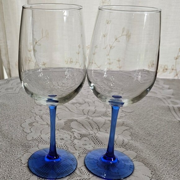 Vina Blue Libbey Red Wine Goblet 9" blown glass 17oz set of 2 stylish romantic - Picture 8 of 8